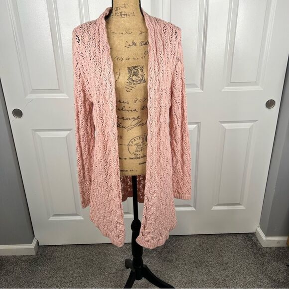 Sz L Leo & Nicole Pink Knit Open Front Cardigan - Picture 3 of 9